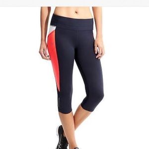 athleta colorblock be free navy knickers, large.